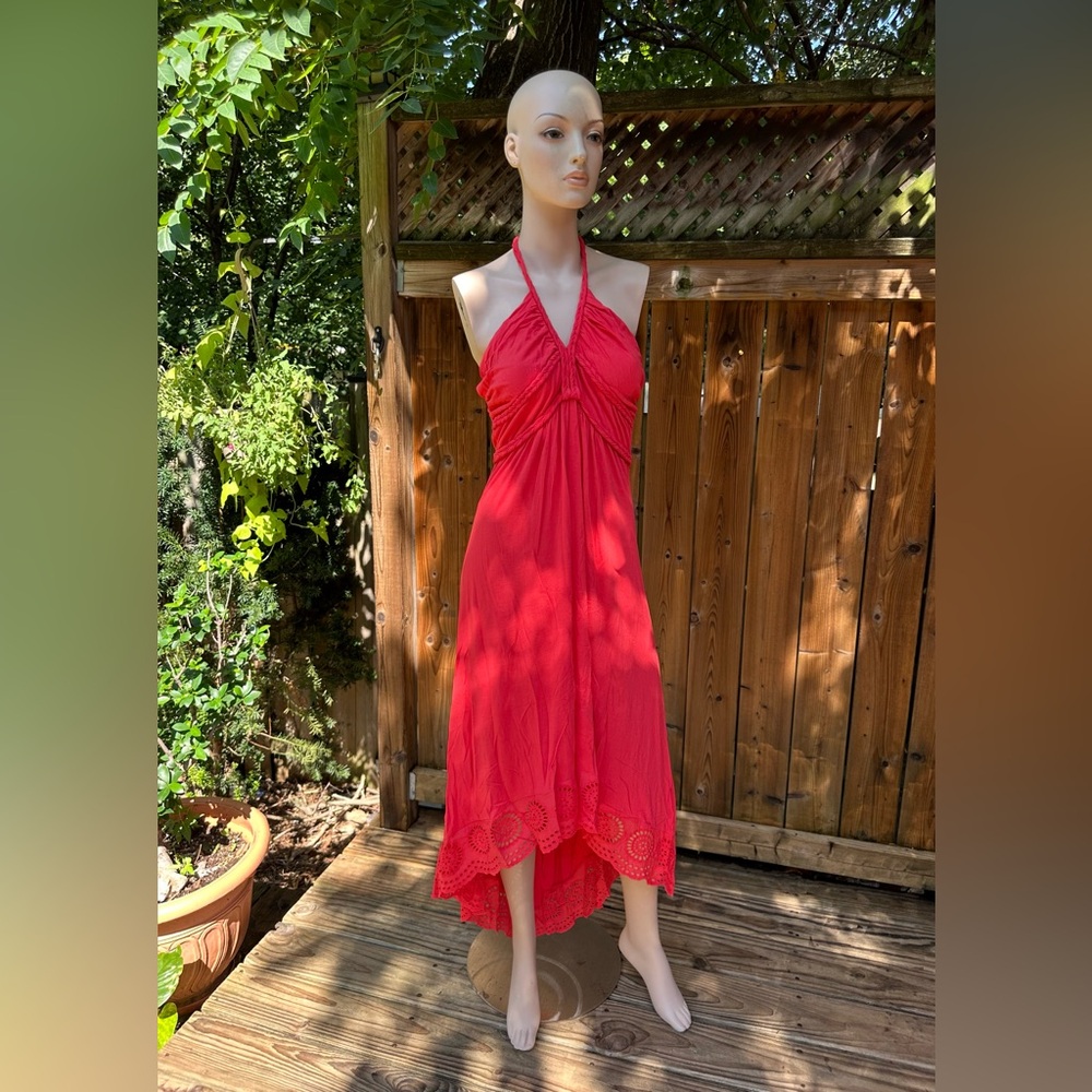 Coral Pink Goddess Halter Dress